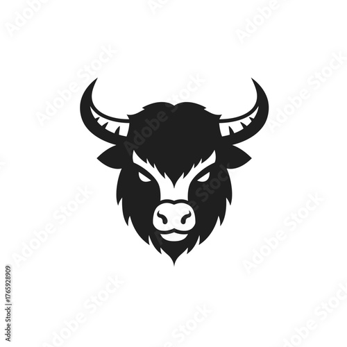 Black bull head silhouette with shaggy mane and horns