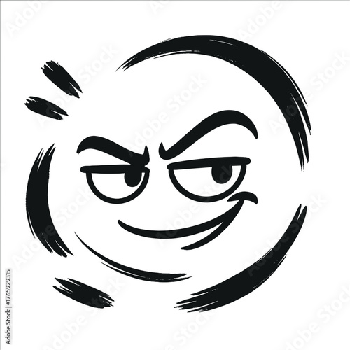 Cunning cartoon face in brushstroke style with mysterious expression
