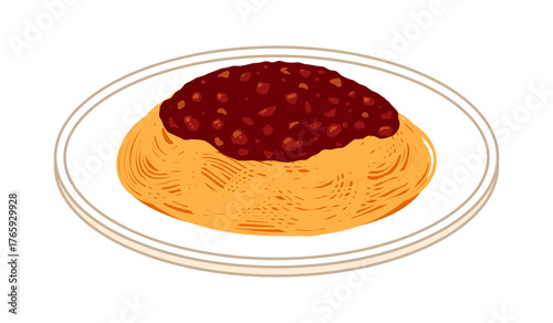 皿に盛ったミートソースパスタのイラスト