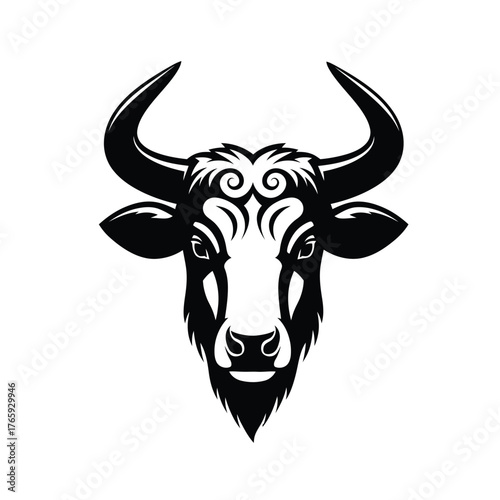 Black bull head with tribal swirling forehead design