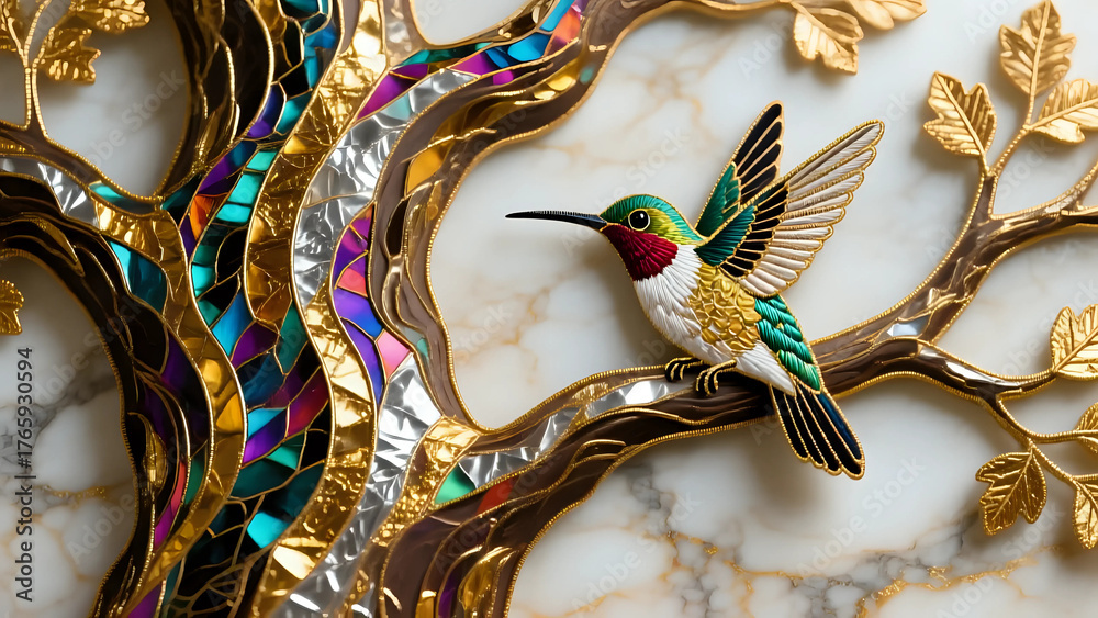 Fototapeta premium Hummingbird sitting on a tree।Wall Decor