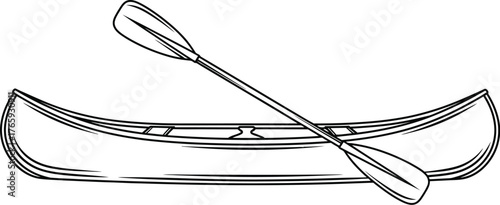Minimalist canoe with paddle on plain background, line drawing
