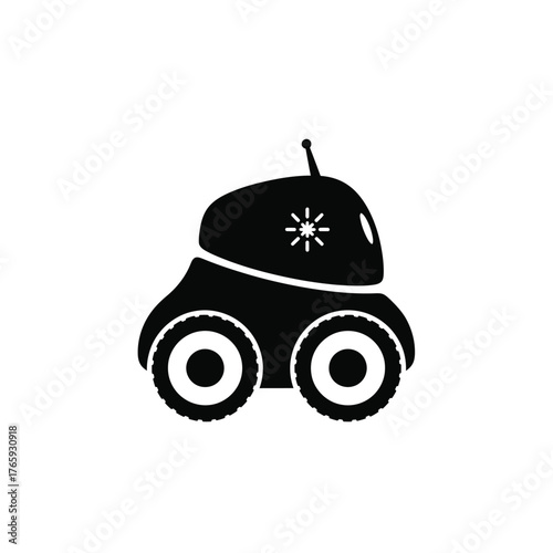 Black cartoon robot car with antenna and star vehicle