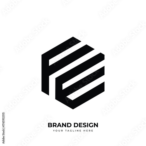letter ef or fe hexagon shape unique royalty logo