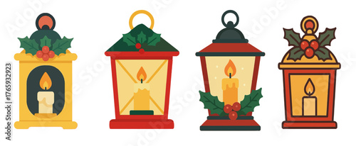 Set Template christmas lamp element design with clasiccal style