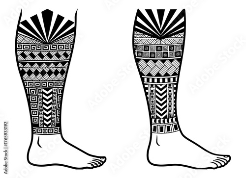 Leg tribal tattoo designs, polynesian and hawaiian style, leg sleeve tattoo