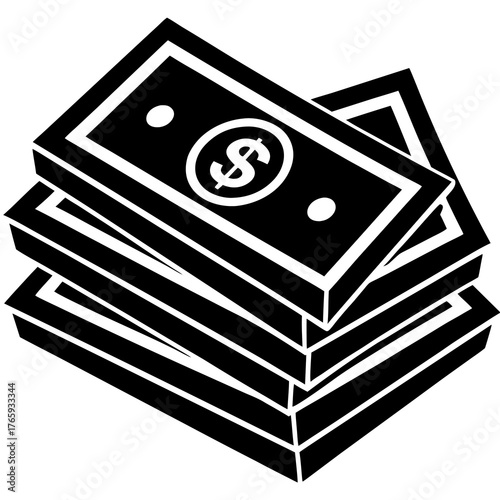Striking black silhouette illustration of a thick stack of us dollar bills symbolizing wealth finance and financial success perfect for economic themes
