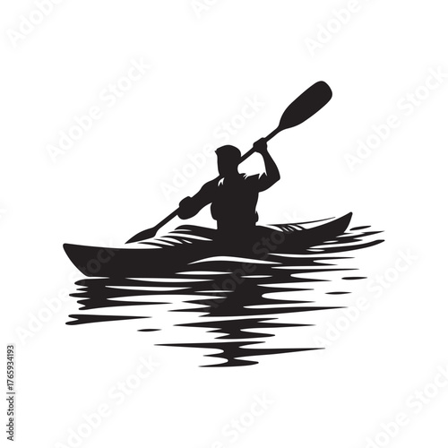 kayaker padding vector silhouette clip art logo design illustration