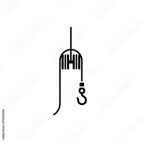 Black pulley system with hook and rope lifting mechanism