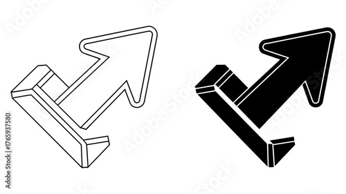 Vector art of upward arrow with a base, representing growth, progress, or advancement, available in black and white