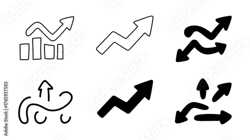 Vector art of hand drawn arrow collection set of doodle arrows, sketch style vector illustration of direction indicators, growth and success concept, chart elements