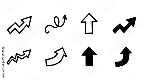 Vector art of set of hand drawn arrow up icons, doodle style, growth and success concept, business and finance