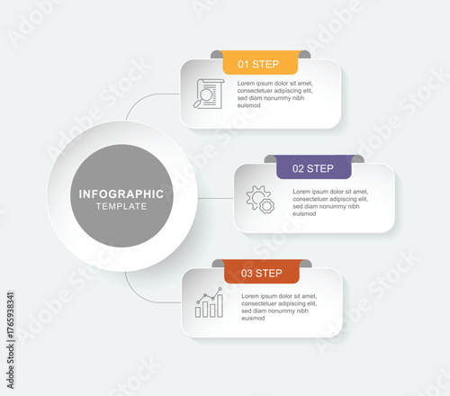 Business diagram circle infographic template with 3 step columns paper style suitable for information graphic and presentation banner.