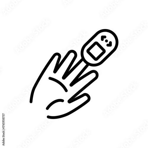 Non-invasive glucometer. Diabetes testing outline icon. Measure blood glucose levels without blood draws or invasive procedures. Glucometer pharmacy vector symbol, logo illustration.