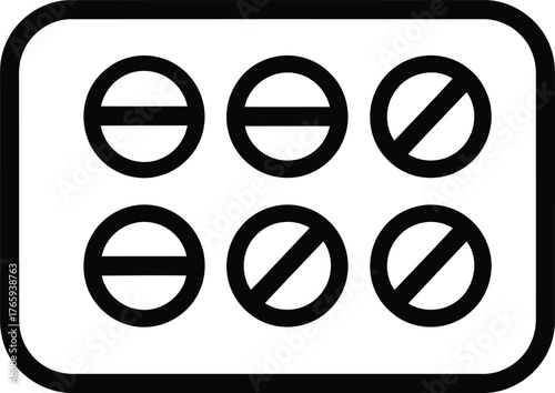 Vector art of a blister pack with six pills, three with a horizontal line and three with a diagonal line