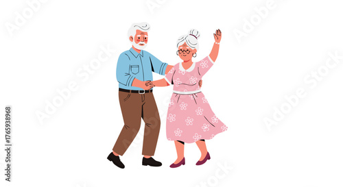 Elderly couple dancing joyfully, celebrating life and companionship in a moment of pure happiness and togetherness