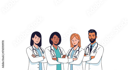 A Diverse Group of Medical Professionals Standing Together With Arms Crossed, Ready to Provide Healthcare Services