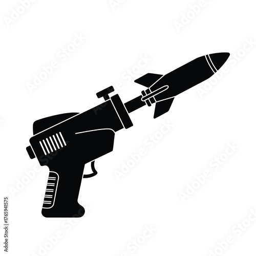Black silhouette of a toy rocket launcher with rocket