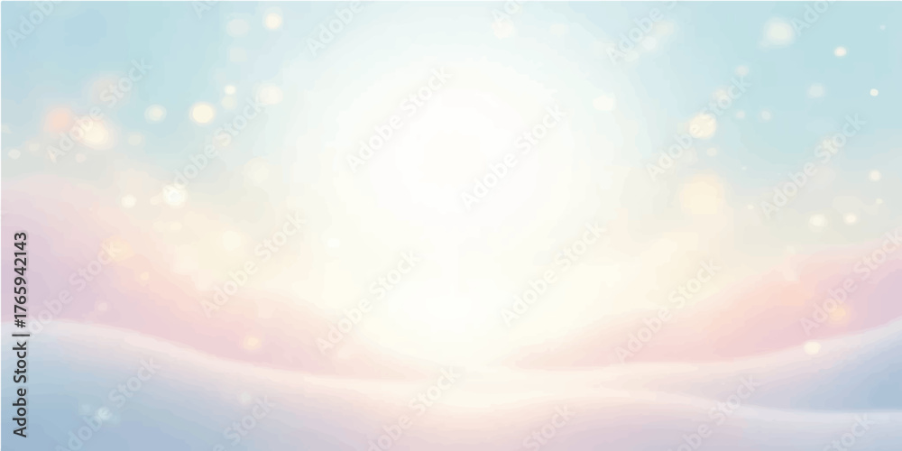 Bright summer sunlight shines through abstract blue bokeh rays on a light sky background