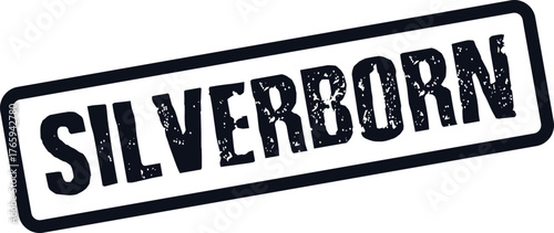 Grungy SILVERBORN text rubber stamp for unique product branding or creative project identification