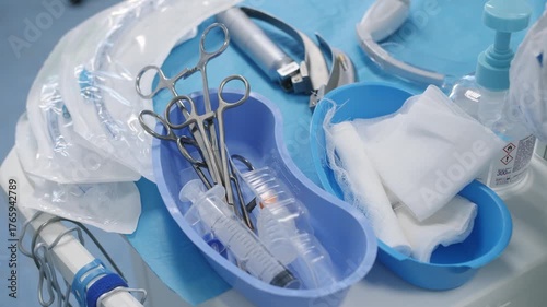 Operating Supplies Laid Out on the Surgical Table