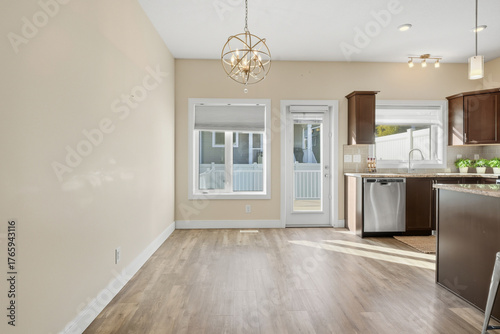 Large open kitchen with a dining room area