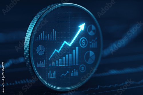 Gold record high silver trend economic concept rising chart within coin frame showing upward arrow and financial graphs conveying confident growth and optimistic market momentum