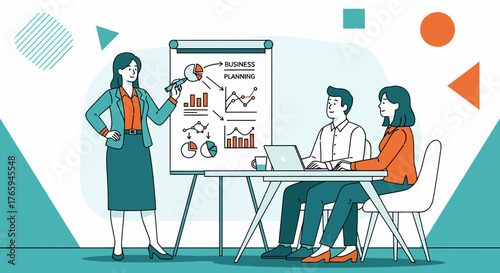 Presentation Of Business Planning To Coworkers In Minimalistic Illustration