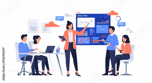 Team Discussing Business Analytics Chart During Presentation Meeting