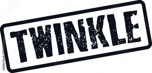 A unique black stamp with a heavily distressed grunge appearance displaying the cheerful word TWINKLE