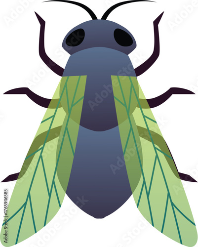 Fly flat icon, cartoon gray insect with wings, entomology, pest bug fauna vector illustration isolated