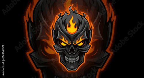 Fierce flaming skull logo design ignites with fiery intensity, perfect for gaming, esports, or any bold brand identity seeking powerful impact.