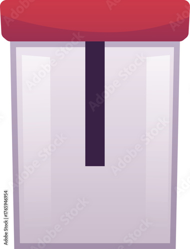 Empty glass container for analysis, closed red lid, swab inside.