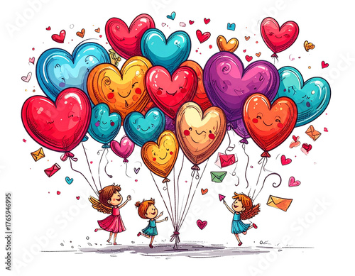 Playful Cartoon Valentine Balloons with Love Icons.