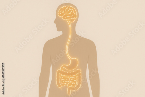 Human silhouette with glowing digestive tract and brain illustrating natural glp-1 supplement healthy weight loss wellness concept and gut brain connection inspiring balanced lifestyle