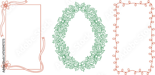 Collection of festive borders and frames with floral and light elements for holiday and celebration designs