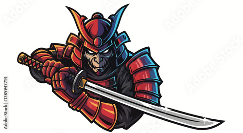 Dynamic samurai warrior in striking armor wields a gleaming katana, embodying fierce honor and martial prowess for epic gaming or cultural themes.