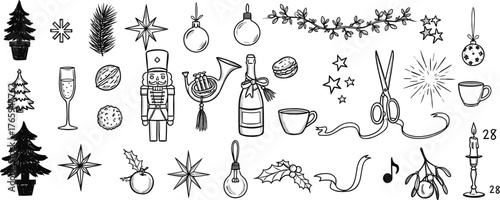 Festive Holiday Icons Christmas Decorations and Celebratory Elements