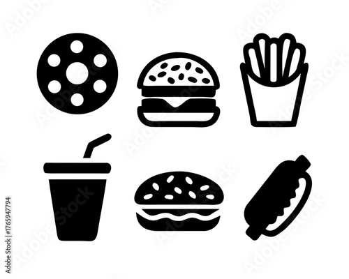 Collection of filled fast food icons for menu design