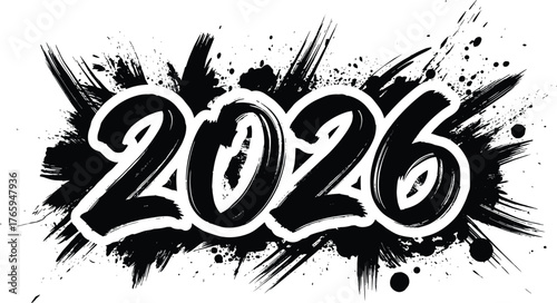 Energetic 2026 Typography Design with Ink Splatters for Modern Celebrations and Events