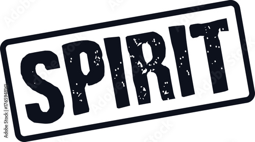 A black worn texture rectangle stamp presents the word SPIRIT in bold uppercase distressed lettering