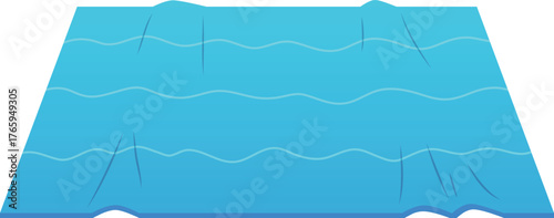 Blue rug with a wave pattern, vector cartoon carpet for floor in living room or bathroom, cozy home textile neat mat