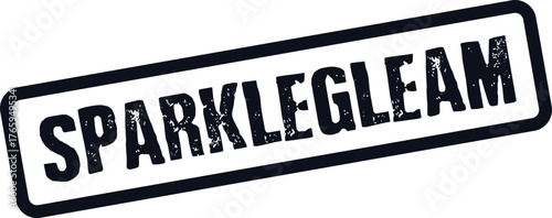 Modern commercial stamp design displaying the word SPARKLEGLEAM with an aged and grunge textured appearance