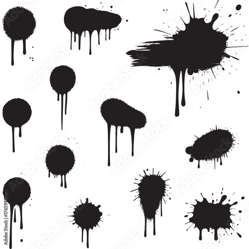 Ink Splatter: Drip, Stain, Blot Spot, Paint Splash Element on Transparent Backdrop