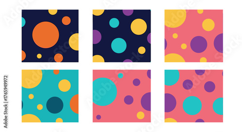 Vibrant, modern polka dot patterns in playful color palettes perfect for graphic design and trendy backgrounds