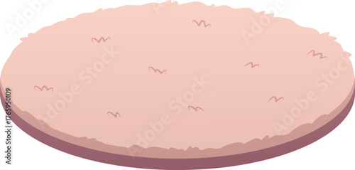 Round rug long fluffy pile in nude beige color, vector cartoon carpet for floor in room or bathroom, textile neat mat