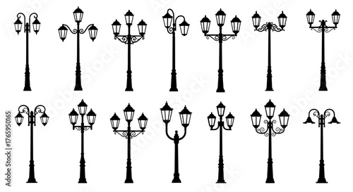 Elegant collection of vintage street lamps, showcasing classic designs for timeless outdoor illumination and architectural charm.