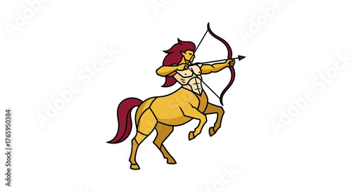 A stylized illustration of a centaur, a mythical creature that is half human and half horse, drawing a bow and arrow.