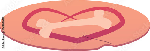 Round rug with bone in heart, vector cartoon pets brown carpet, cozy home textile decorative interior neat mat