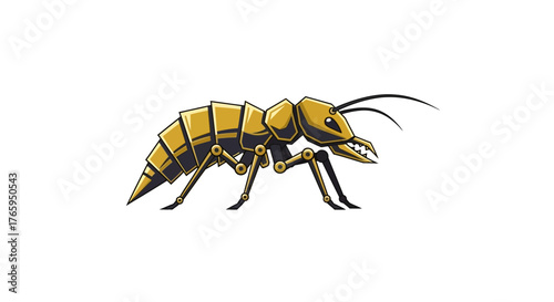Stylized illustration of a golden armored insect with large mandibles on a white background.